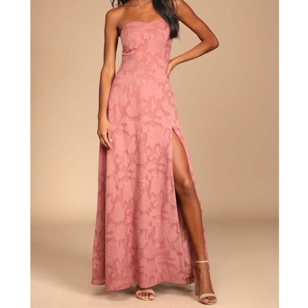 NEW Lulus Garden of Romance Rusty Rose Burnout Floral Strapless Maxi Dress Small